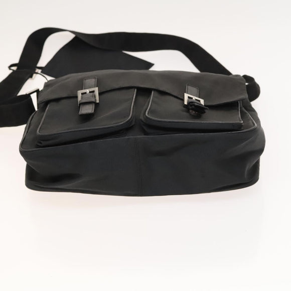 FENDI Shoulder Bag Nylon Black Silver Auth bs24965