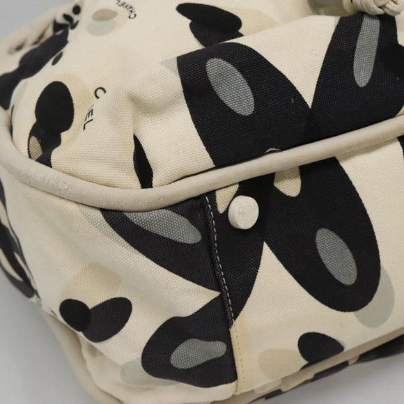 CHANEL Tote Bag Canvas White Silver CC Auth bs24978