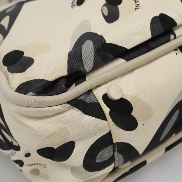 CHANEL Tote Bag Canvas White Silver CC Auth bs24978