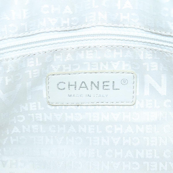 CHANEL Tote Bag Canvas White Silver CC Auth bs24978
