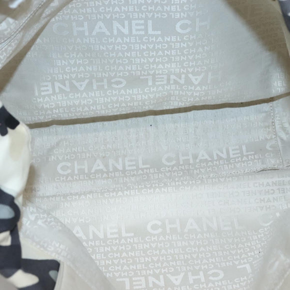 CHANEL Tote Bag Canvas White Silver CC Auth bs24978