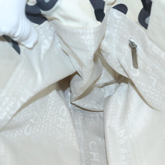 CHANEL Tote Bag Canvas White Silver CC Auth bs24978