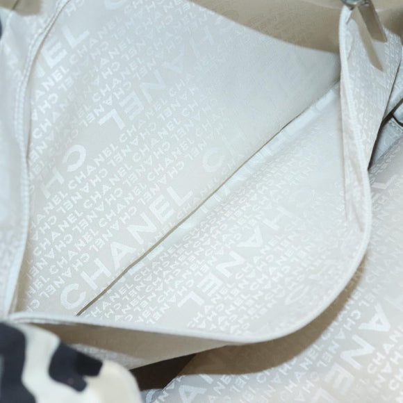 CHANEL Tote Bag Canvas White Silver CC Auth bs24978