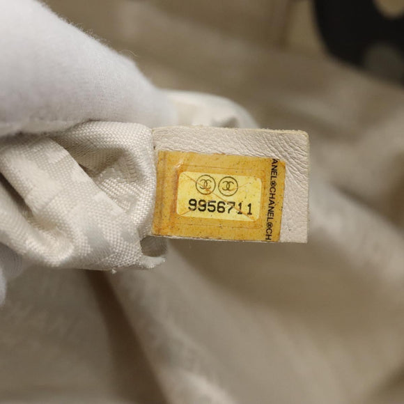 CHANEL Tote Bag Canvas White Silver CC Auth bs24978