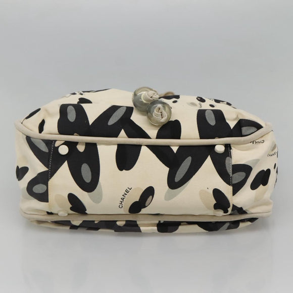 CHANEL Tote Bag Canvas White Silver CC Auth bs24978