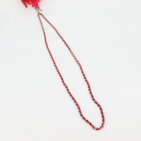 CHANEL Chain Bril Zonnebril Etui Brillenhoes Leer Rood CC Auth bs24979SAM