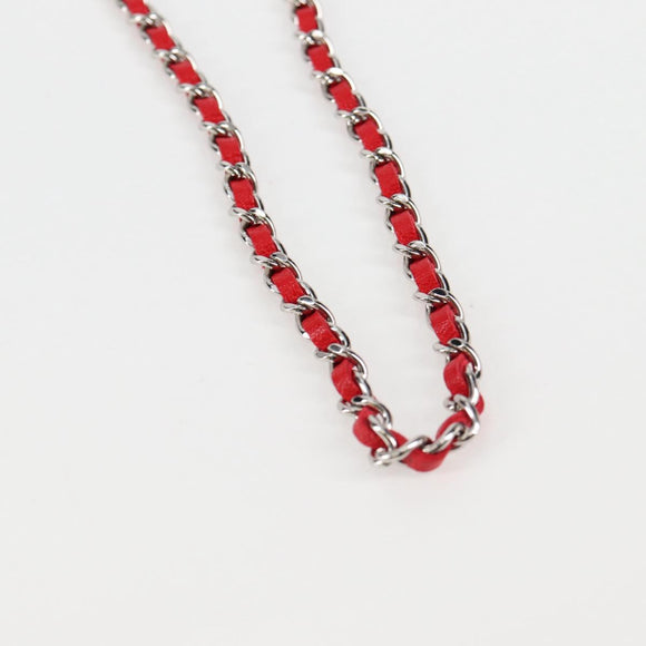 CHANEL Chain Glasses Sunglasses Case Glasses Case Leather Red CC Auth bs24979AM