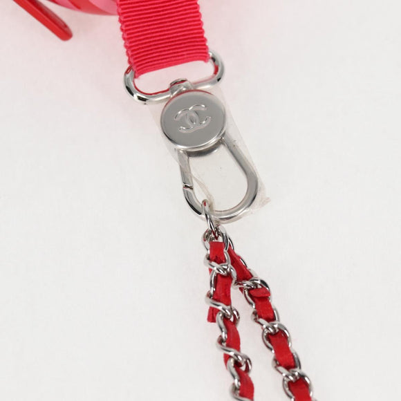 CHANEL Chain Glasses Sunglasses Case Glasses Case Leather Red CC Auth bs24979AM