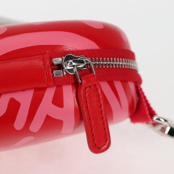 CHANEL Chain Glasses Sunglasses Case Glasses Case Leather Red CC Auth bs24979AM