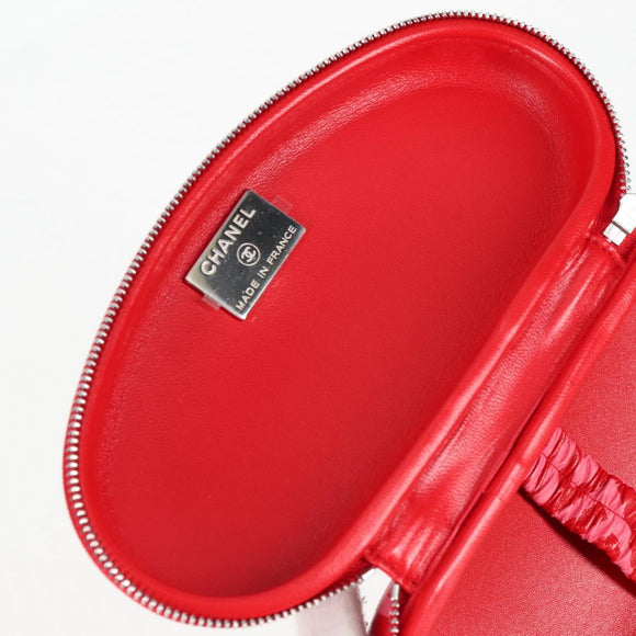 CHANEL Chain Glasses Sunglasses Case Glasses Case Leather Red CC Auth bs24979AM