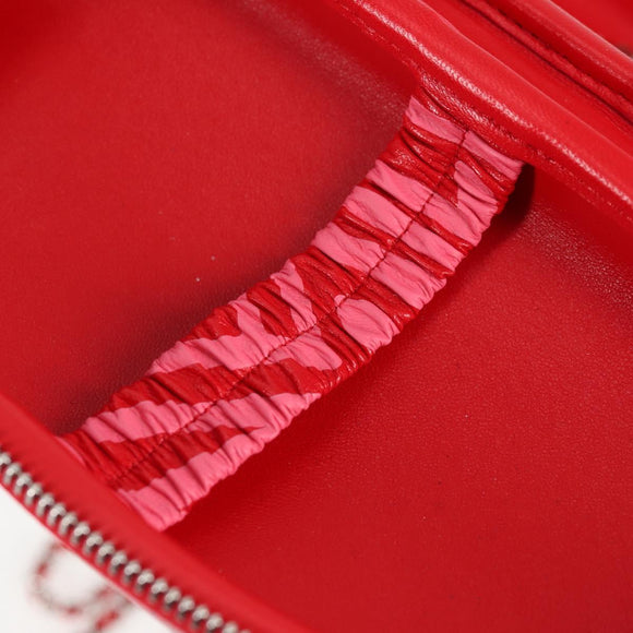 CHANEL Chain Bril Zonnebril Etui Brillenhoes Leer Rood CC Auth bs24979SAM