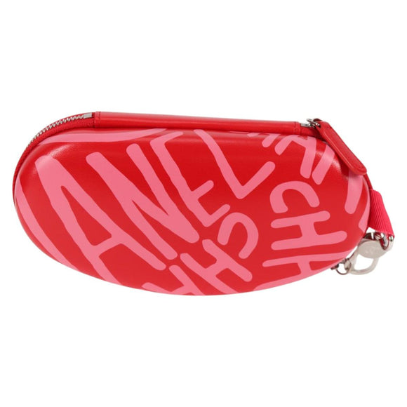 CHANEL Chain Bril Zonnebril Etui Brillenhoes Leer Rood CC Auth bs24979SAM