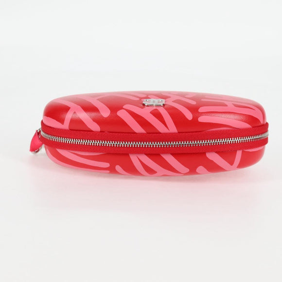 CHANEL Chain Glasses Sunglasses Case Glasses Case Leather Red CC Auth bs24979AM
