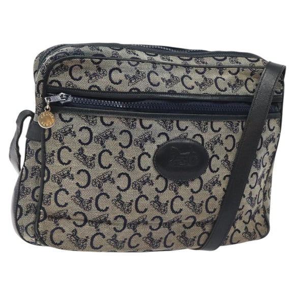 CELINE C Sulky Shoulder Bag Canvas Navy Gold Auth bs24993