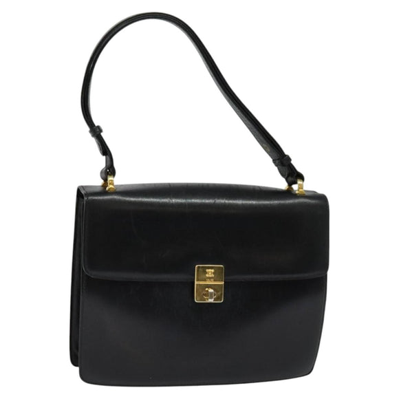 CELINE Shoulder Bag Leather Black Gold Auth bs24994