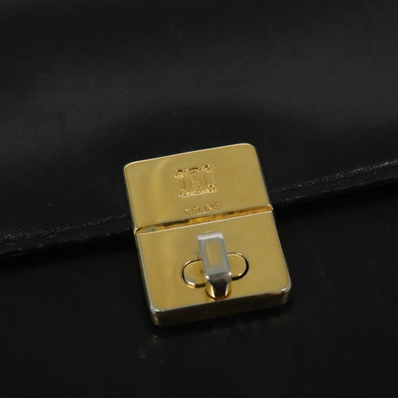 CELINE Shoulder Bag Leather Black Gold Auth bs24994