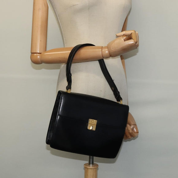 CELINE Shoulder Bag Leather Black Gold Auth bs24994