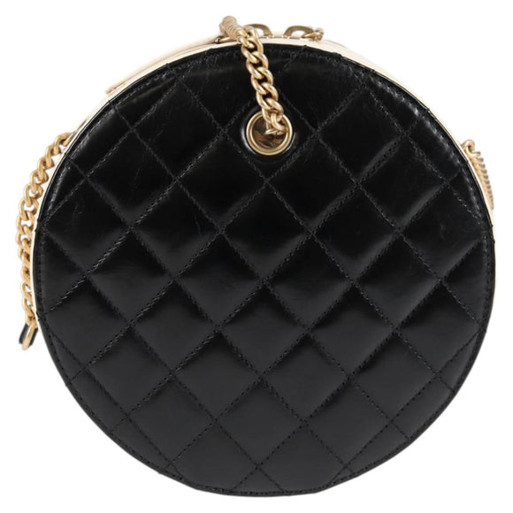 CHANEL Matelasse COCO Mark Chain Round Rope Bag Leather Black CC Auth bs25005A