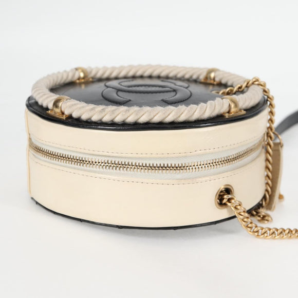 CHANEL Matelasse COCO Mark Chain Round Rope Bag Leather Black CC Auth bs25005A