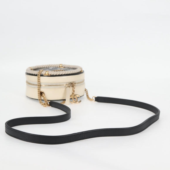 CHANEL Matelasse COCO Mark Chain Round Rope Bag Leather Black CC Auth bs25005A