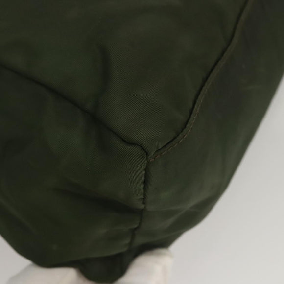 PRADA Hand Bag Nylon Khaki Silver Auth bs25012