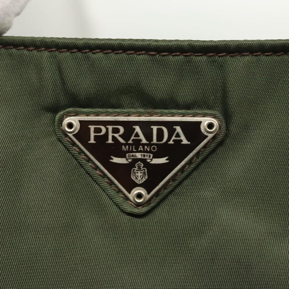 PRADA Hand Bag Nylon Khaki Silver Auth bs25012