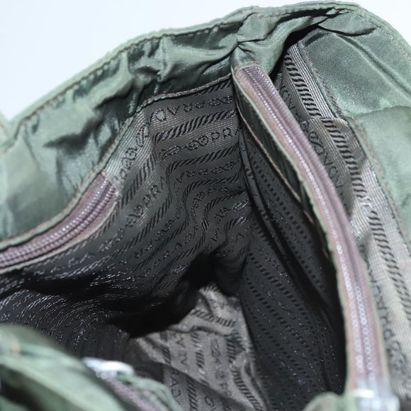 PRADA Hand Bag Nylon Khaki Silver Auth bs25012