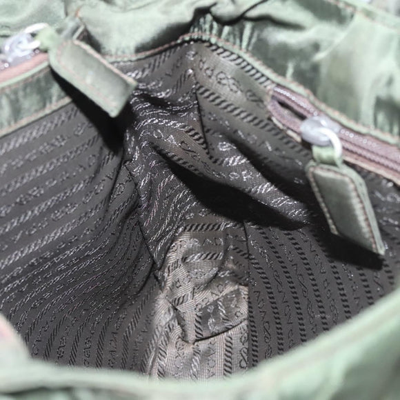 PRADA Hand Bag Nylon Khaki Silver Auth bs25012