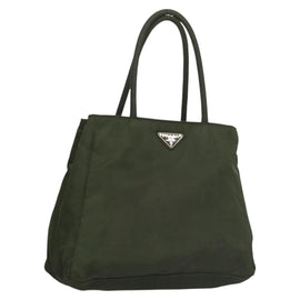 PRADA Hand Bag Nylon Khaki Silver Auth bs25012