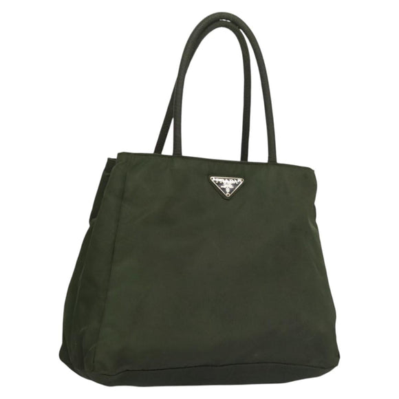 PRADA Hand Bag Nylon Khaki Silver Auth bs25012