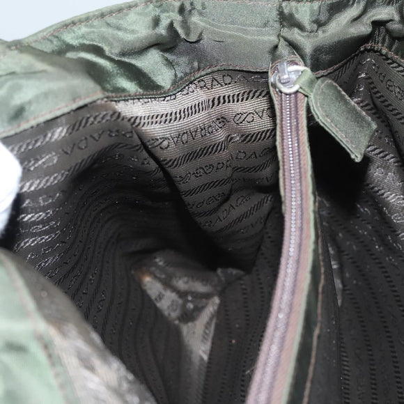 PRADA Hand Bag Nylon Khaki Silver Auth bs25012