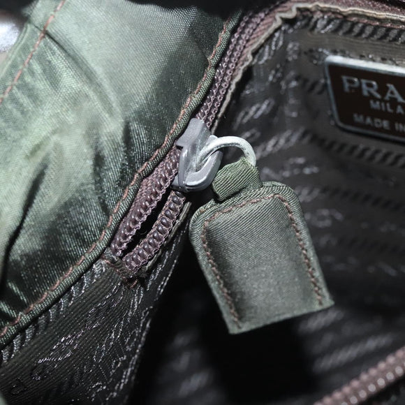 PRADA Hand Bag Nylon Khaki Silver Auth bs25012