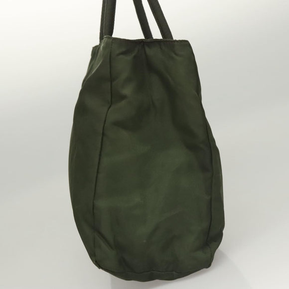 PRADA Hand Bag Nylon Khaki Silver Auth bs25012