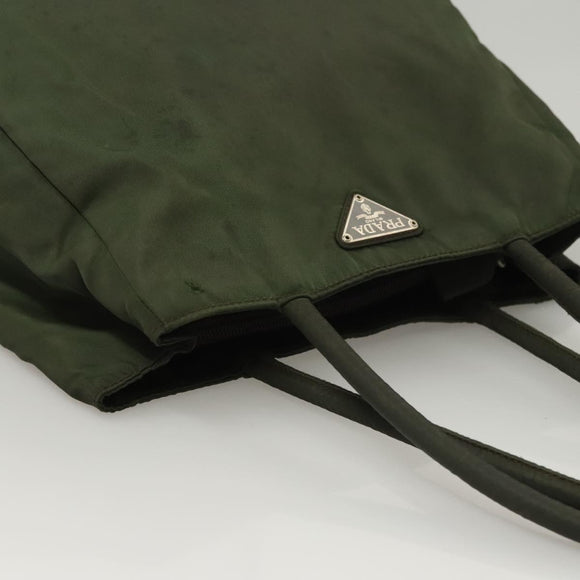 PRADA Hand Bag Nylon Khaki Silver Auth bs25012