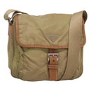 PRADA Shoulder Bag Nylon Beige Silver Auth bs25014-1