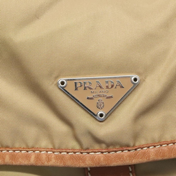 PRADA Shoulder Bag Nylon Beige Silver Auth bs25014