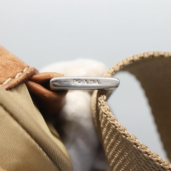 PRADA Shoulder Bag Nylon Beige Silver Auth bs25014