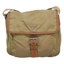 PRADA Shoulder Bag Nylon Beige Silver Auth bs25014-2