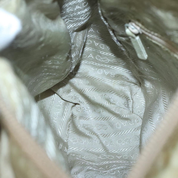 PRADA Shoulder Bag Nylon Beige Silver Auth bs25014