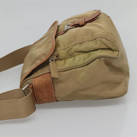 PRADA Shoulder Bag Nylon Beige Silver Auth bs25014
