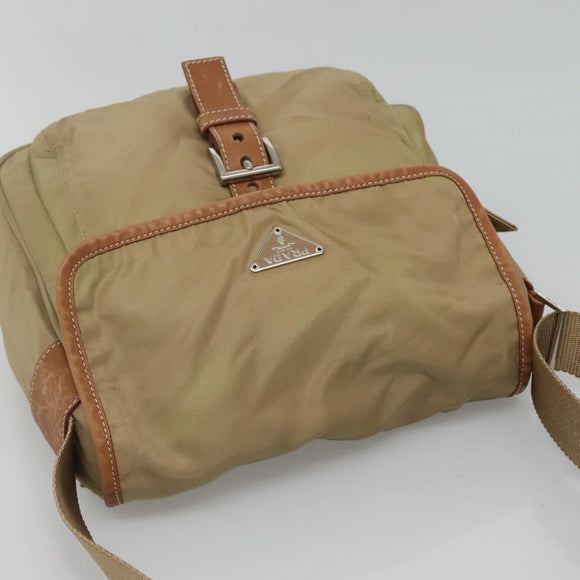 PRADA Shoulder Bag Nylon Beige Silver Auth bs25014