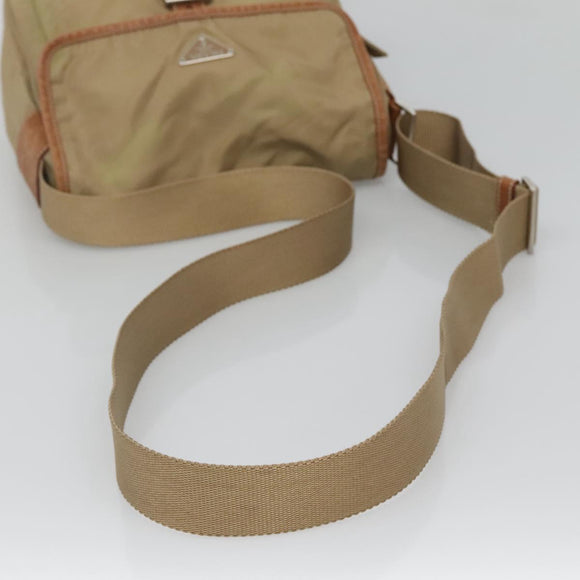 PRADA Shoulder Bag Nylon Beige Silver Auth bs25014