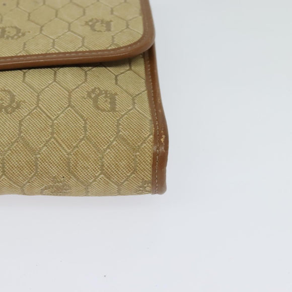 Christian Dior Honeycomb Canvas Chain Shoulder Bag Beige Gold Auth bs25041