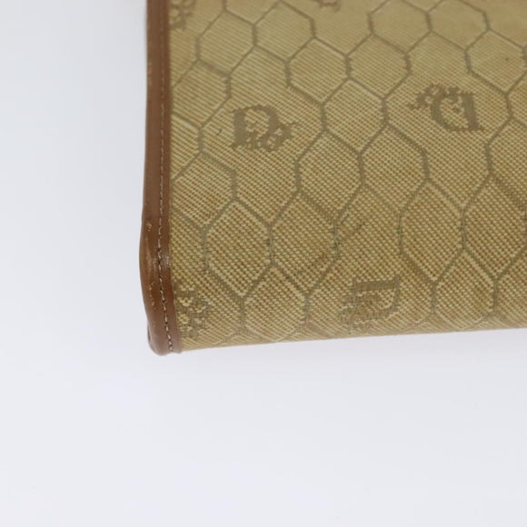 Christian Dior Honeycomb Canvas Chain Shoulder Bag Beige Gold Auth bs25041