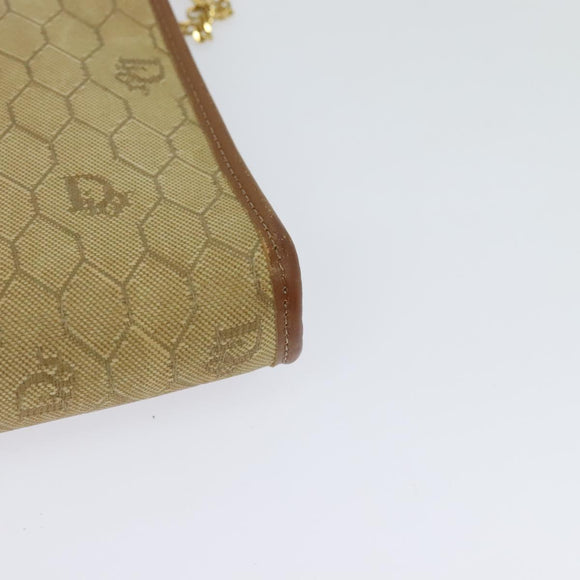 Christian Dior Honeycomb Canvas Chain Shoulder Bag Beige Gold Auth bs25041