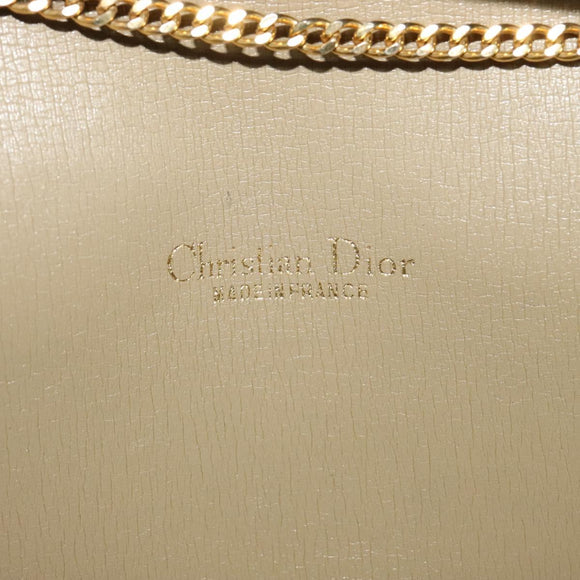 Christian Dior Honeycomb Canvas Chain Shoulder Bag Beige Gold Auth bs25041