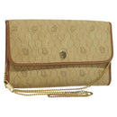 Christian Dior Honeycomb Canvas Chain Shoulder Bag Beige Gold Auth bs25041-1