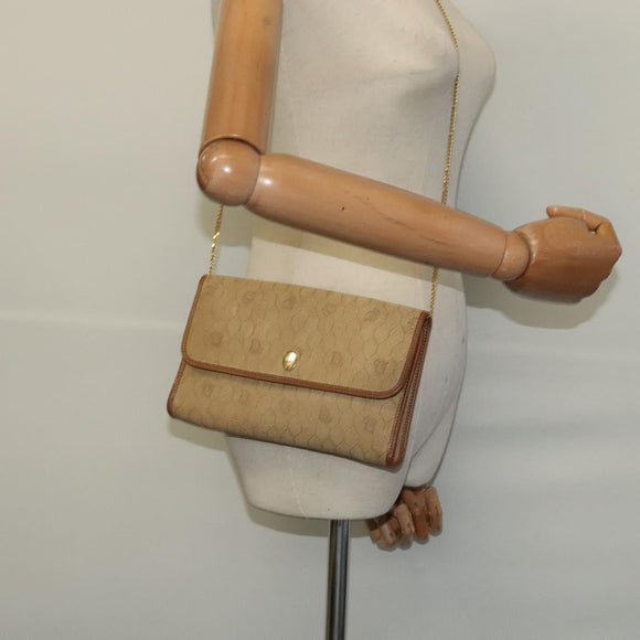 Christian Dior Honeycomb Canvas Chain Shoulder Bag Beige Gold Auth bs25041
