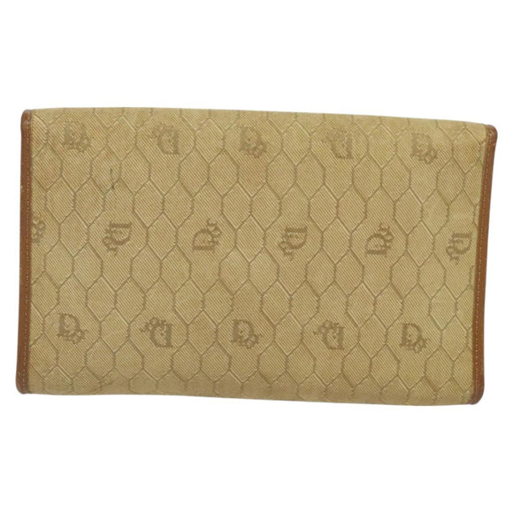 Christian Dior Honeycomb Canvas Chain Shoulder Bag Beige Gold Auth bs25041