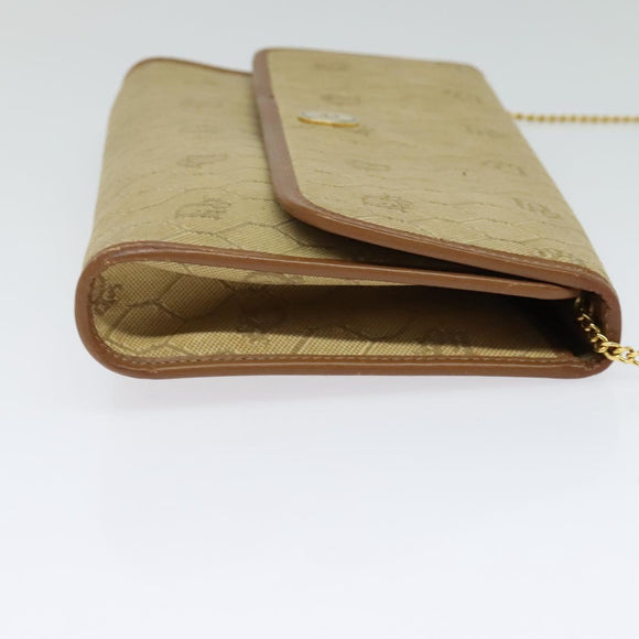 Christian Dior Honeycomb Canvas Chain Shoulder Bag Beige Gold Auth bs25041